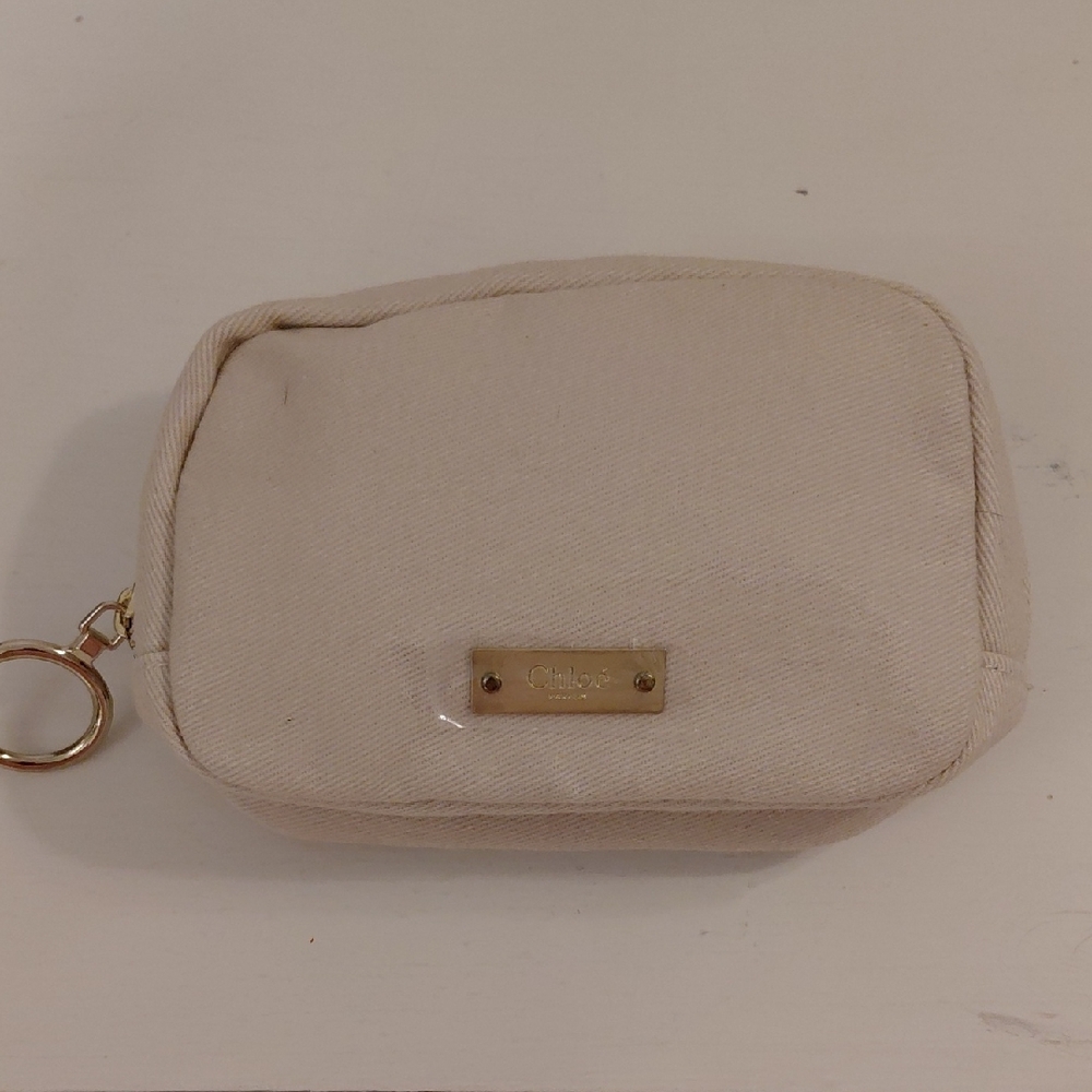 Chloe Cream Cosmetic Bag with Gold Accent